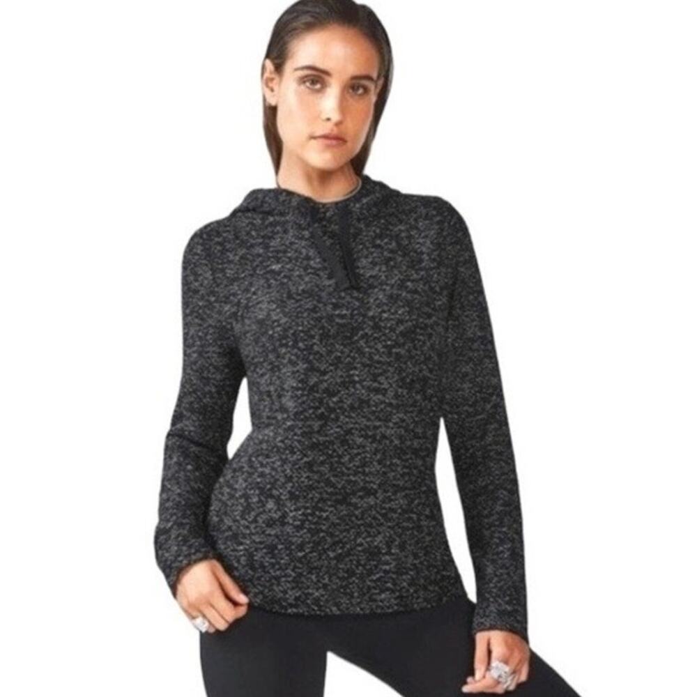 FABLETICS Womens Black Marbled Knit Hoodie Pullover Sweater XS Yukon $70